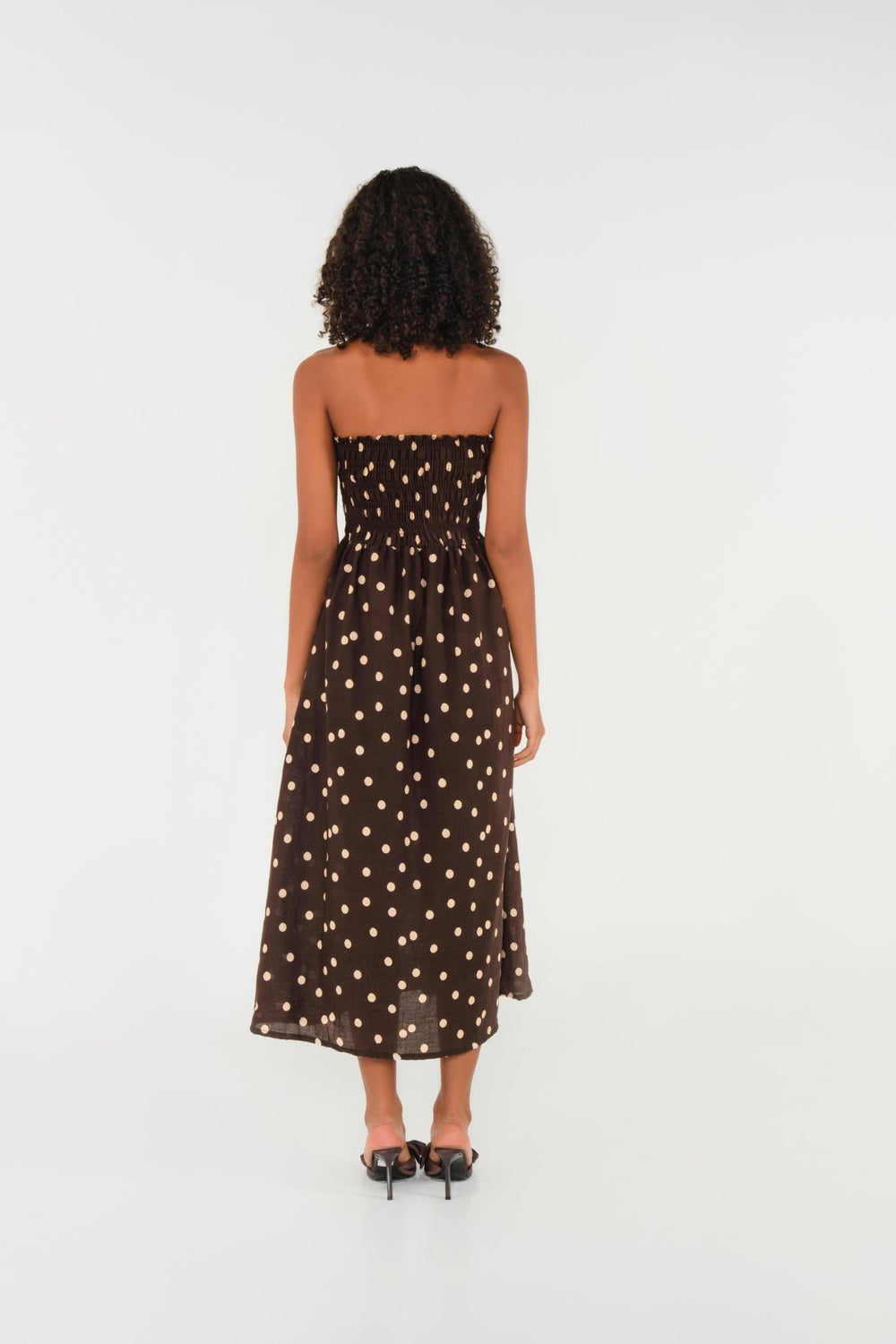 The Drift Strapless Dress in Brown Polka Dot Linen (Copy) - Lulo Project