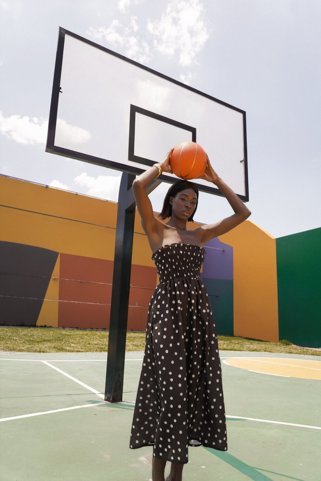 Drift Dress – Polka Dot Strapless Midi