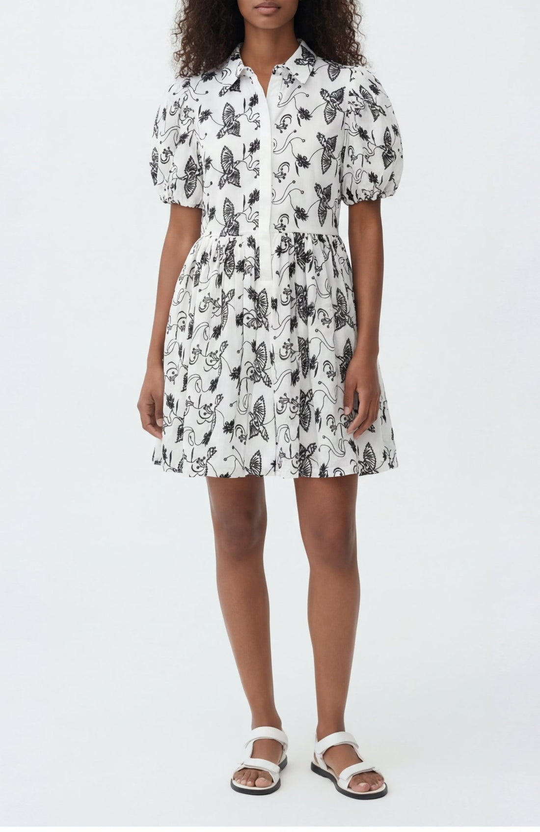 The Sundown Shirt Dress in Off-White Bird Eyelet Cotton
