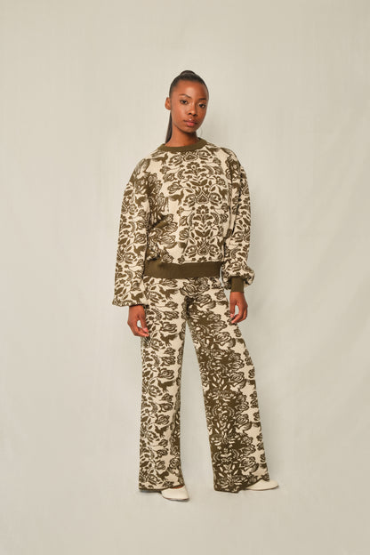 person wearing a printed coordinated set 