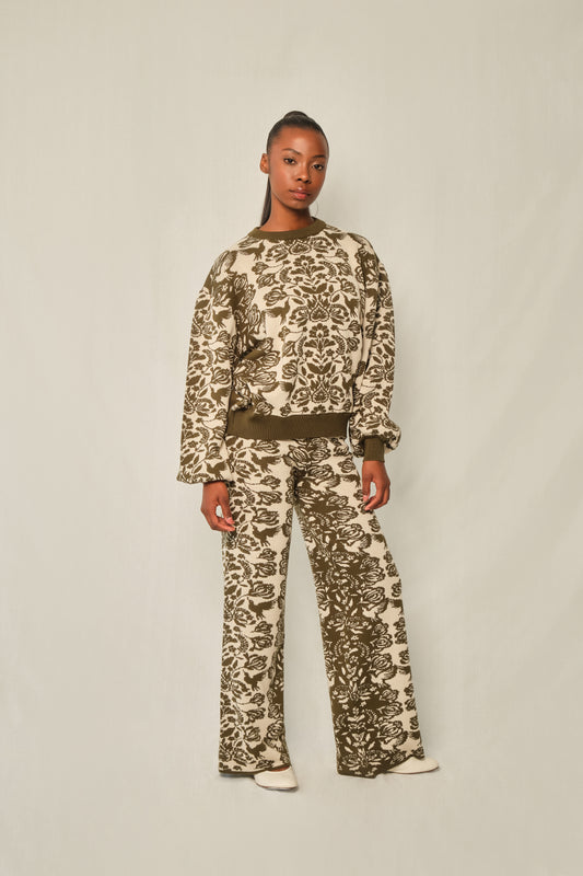 person wearing a printed coordinated set 